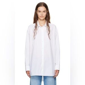 THE ROW White Luka Shirt. Oversized 100% cotton, made in Italy. Size Large